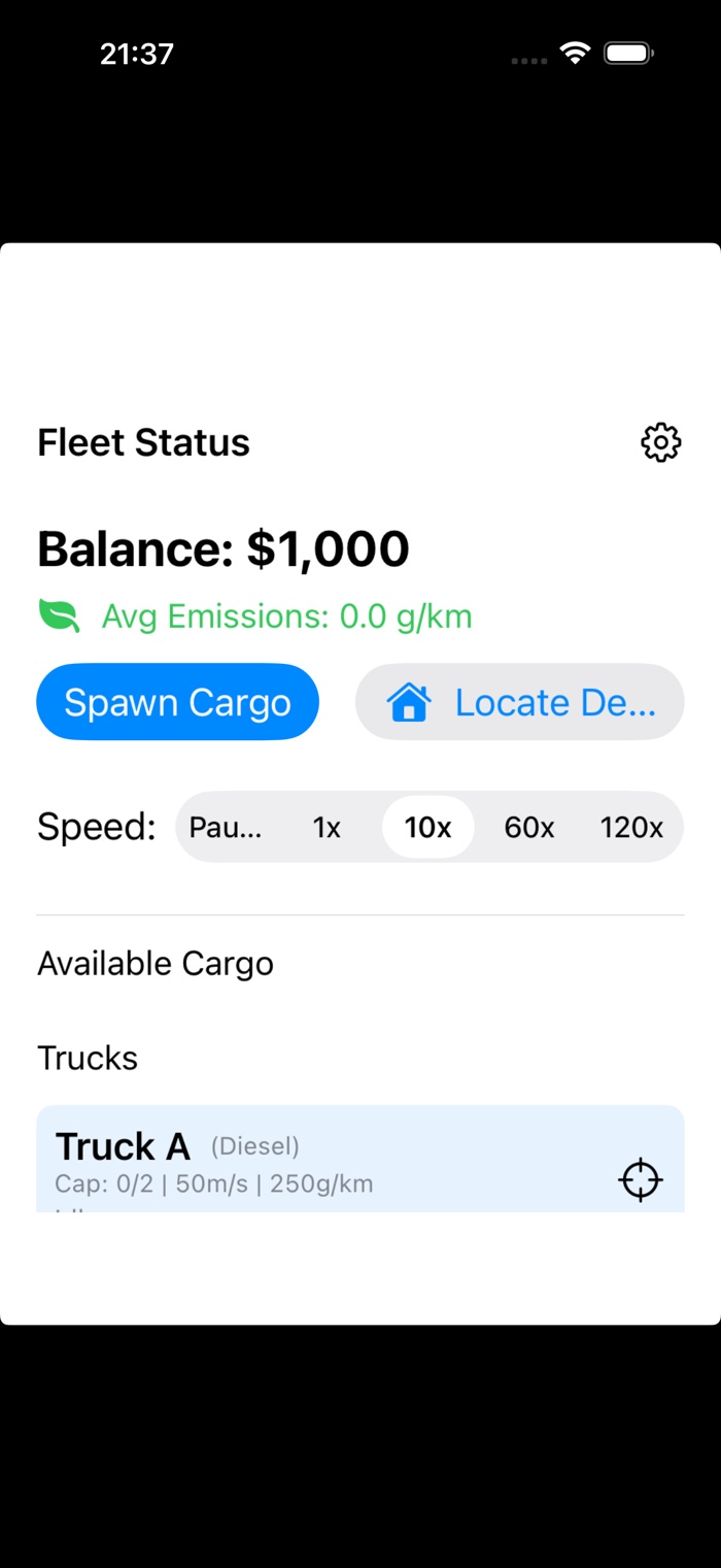CargoSim fleet status on iPhone