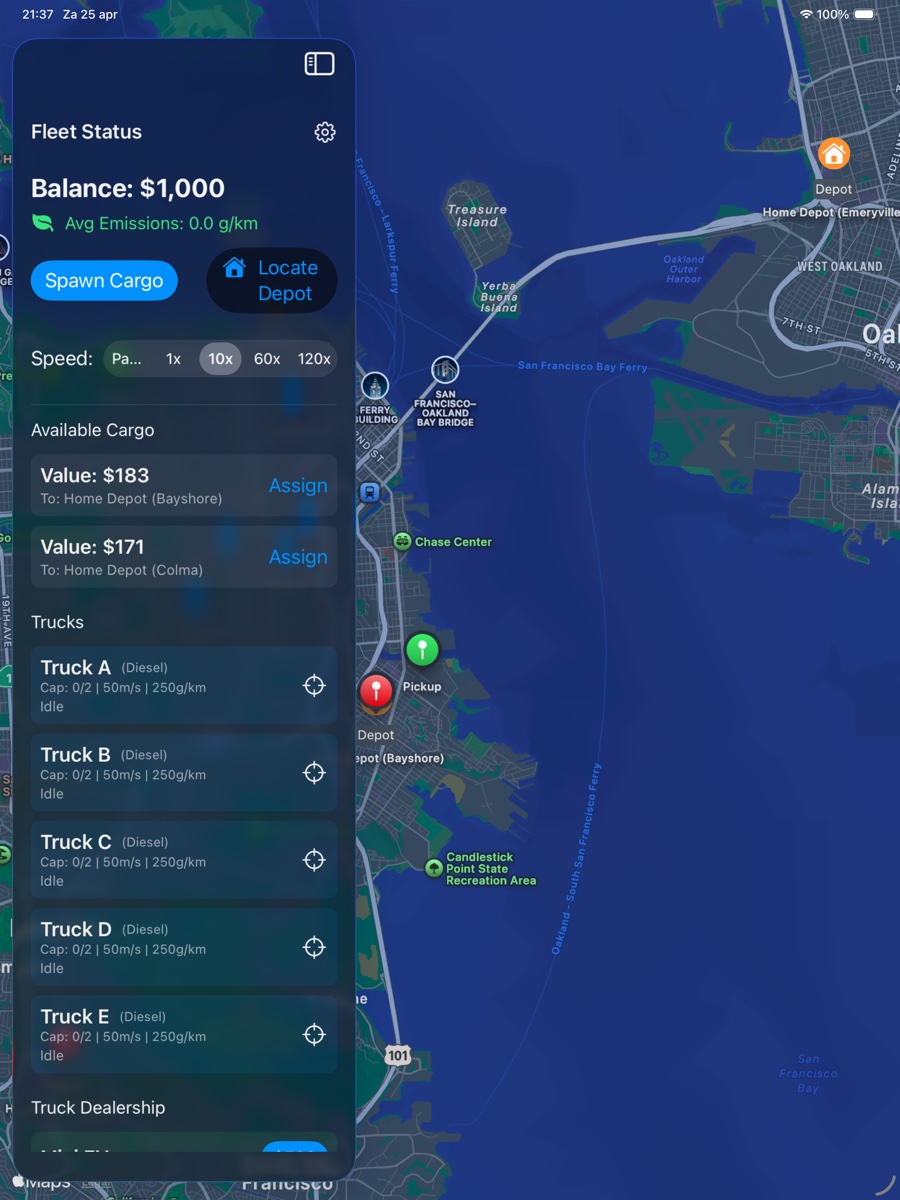 CargoSim map view on iPad